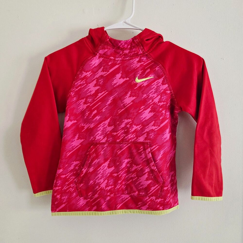 Nike Dri-FIT Unisex Kids L Pullover Hoodie Pink/Red Camo Fleece Pockets